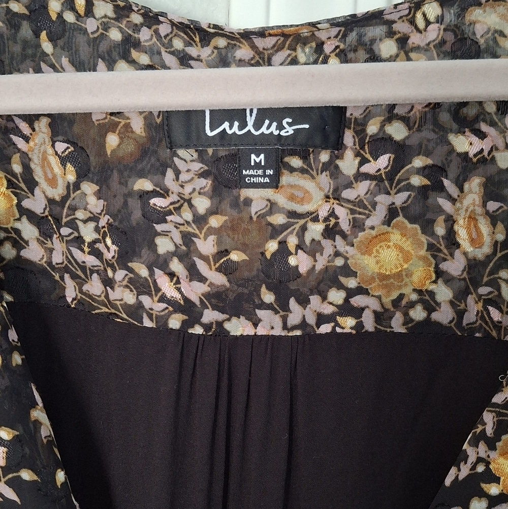Lulus Meet Me There Black Multi Floral Print Wrap Maxi Dress Medium - Picture 7 of 10